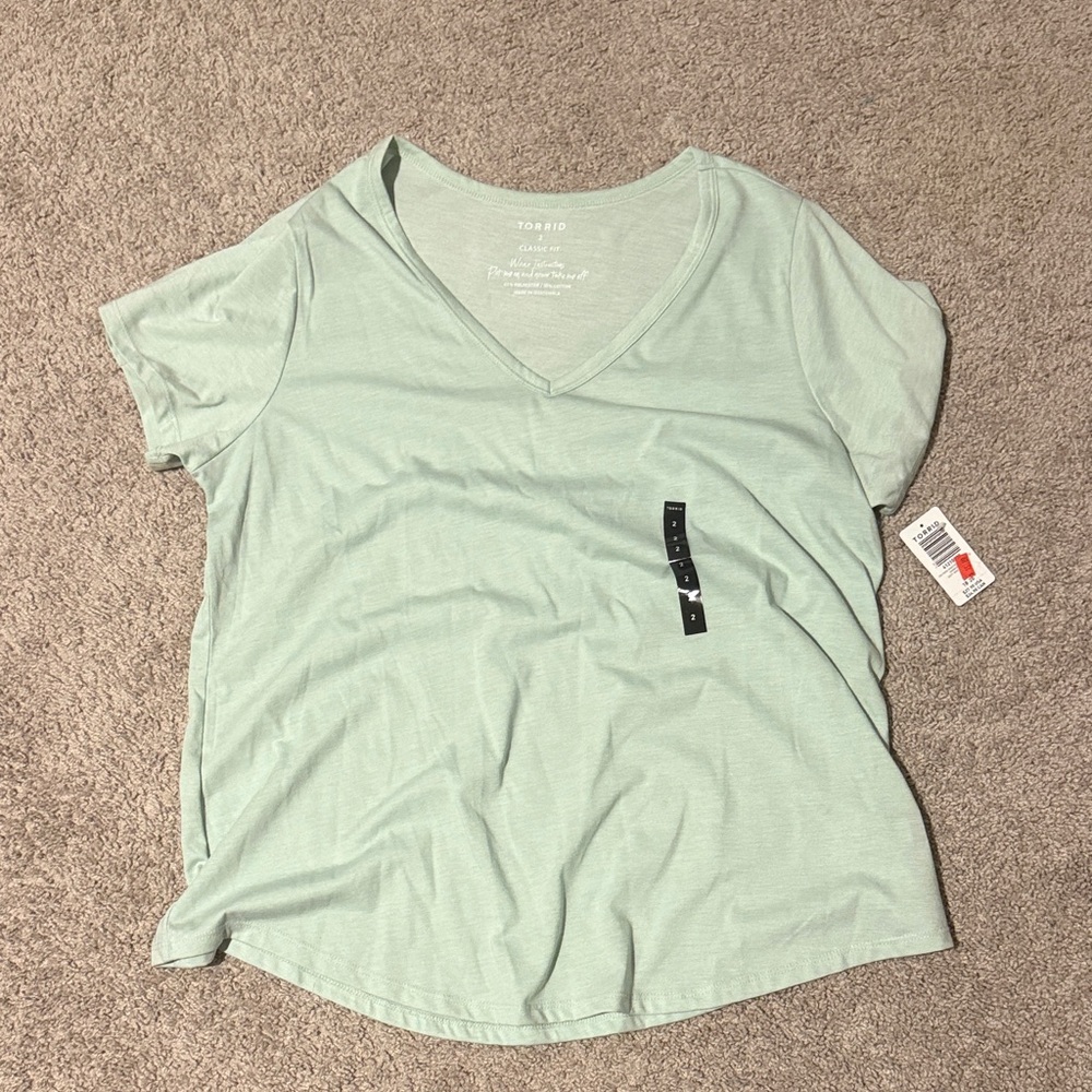 Topshop Light Green V-Neck Short Sleeve Tee